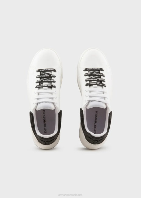 femei R802G553 adidași din piele cu spate din cauciuc Armani bianco e nero