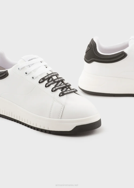 femei R802G553 adidași din piele cu spate din cauciuc Armani bianco e nero