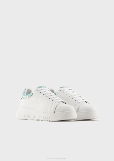 femei R802G554 adidași din piele nappa cu logo-ul semnăturii la spate Armani alb