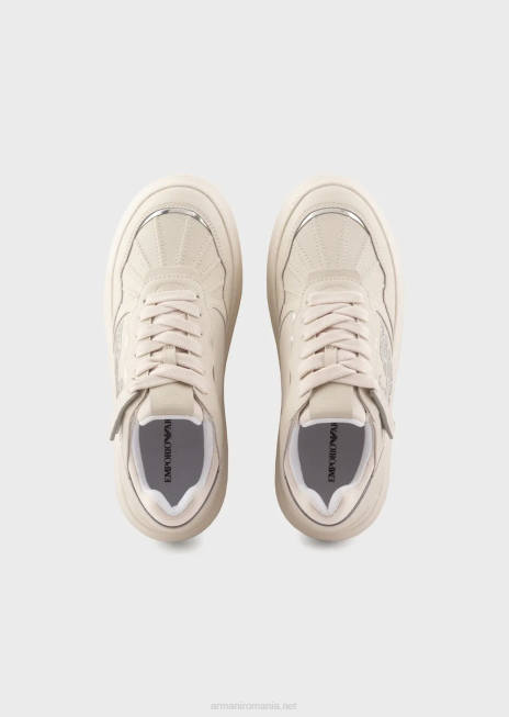 femei R802G560 adidași din piele cu vultur laminat Armani alb ca laptele