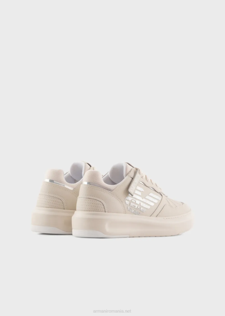 femei R802G560 adidași din piele cu vultur laminat Armani alb ca laptele