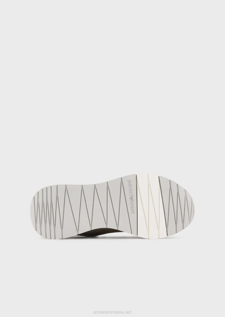 femei R802G561 adidasi din piele intoarsa si nailon cu vultur supradimensionat Armani argint