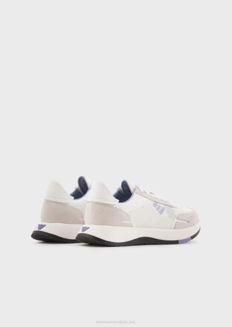 femei R802G562 adidasi din piele intoarsa si nailon cu vultur supradimensionat Armani alb