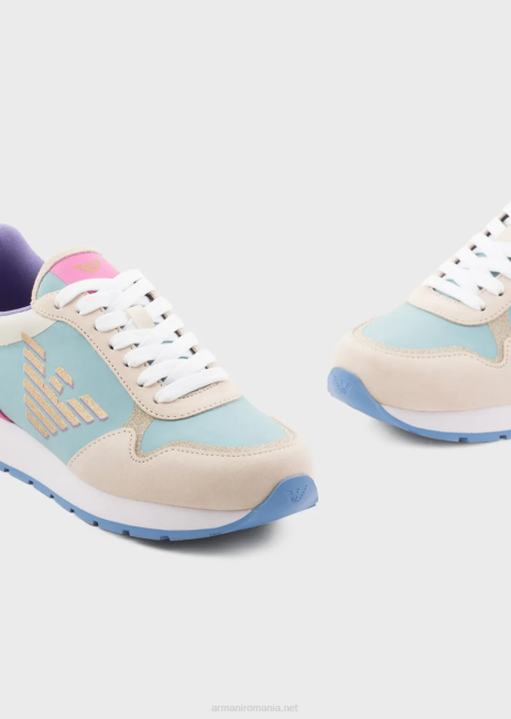 femei R802G563 adidasi din piele intoarsa si nailon cu vultur supradimensionat Armani multicolor