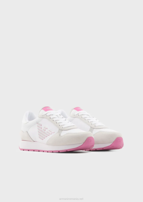 femei R802G564 adidasi din piele intoarsa si nailon cu vultur supradimensionat Armani roz