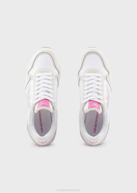 femei R802G564 adidasi din piele intoarsa si nailon cu vultur supradimensionat Armani roz