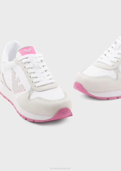 femei R802G564 adidasi din piele intoarsa si nailon cu vultur supradimensionat Armani roz