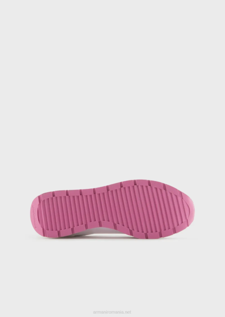 femei R802G564 adidasi din piele intoarsa si nailon cu vultur supradimensionat Armani roz