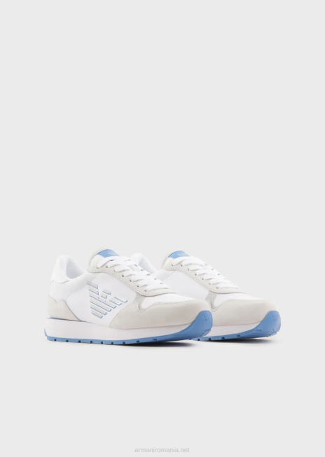 femei R802G565 adidasi din piele intoarsa si nailon cu vultur supradimensionat Armani alb