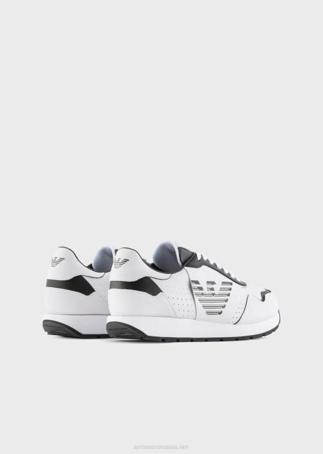 femei R802G567 adidasi din piele cu vultur contrastant Armani bianco e nero