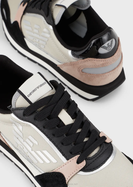 femei R802G569 adidasi din piele intoarsa cu detalii reflectorizante si din nailon Armani negru