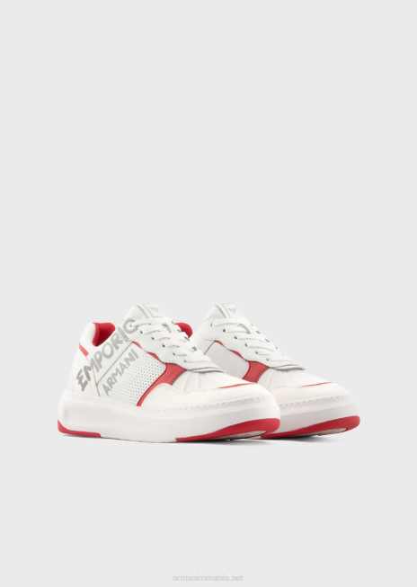 femei R802G570 adidași din piele și nailon cu logo-ul de pensulă Armani alb