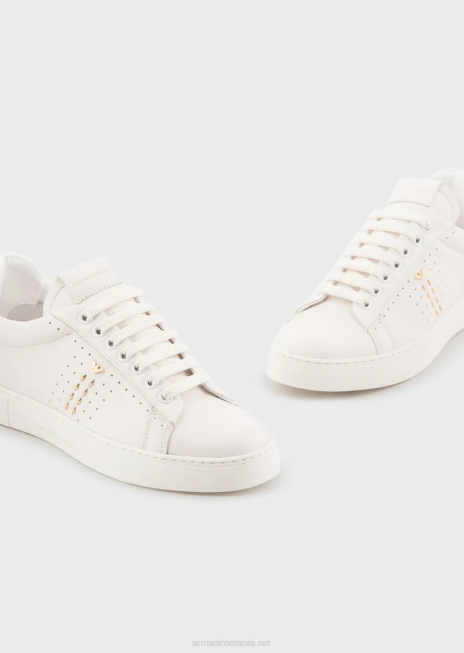 femei R802G571 adidasi din piele cu crampoane si motiv perforat Armani logo alb