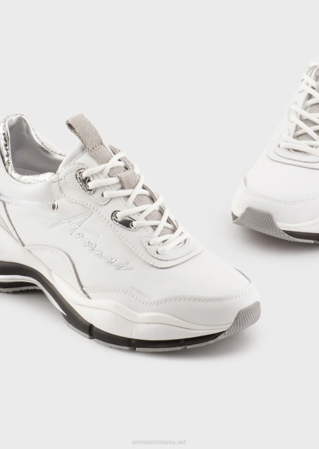 femei R802G572 adidasi din piele cu detalii sifonate Armani alb