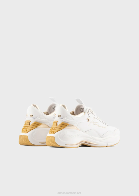 femei R802G573 adidasi din piele cu detalii sifonate Armani logo alb