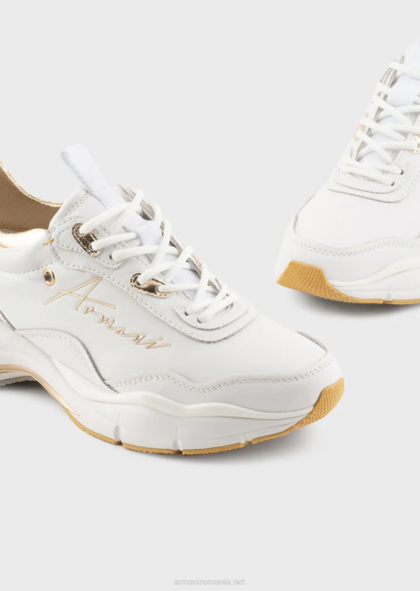 femei R802G573 adidasi din piele cu detalii sifonate Armani logo alb