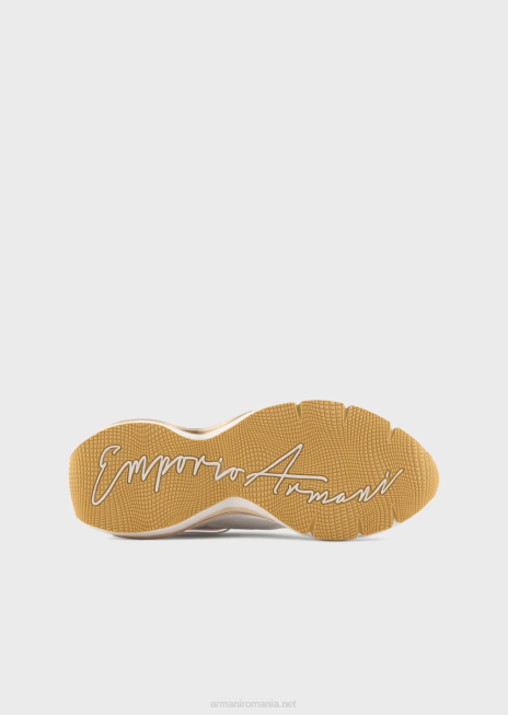 femei R802G573 adidasi din piele cu detalii sifonate Armani logo alb