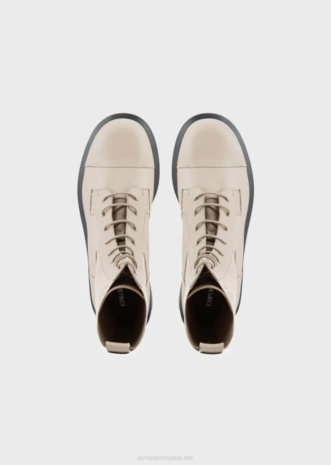 femei R802G491 botine din piele cu siret cu insertii elastice Armani bej