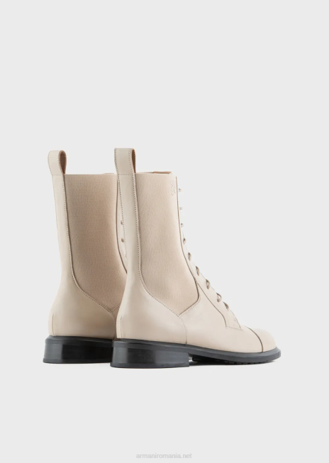 femei R802G491 botine din piele cu siret cu insertii elastice Armani bej