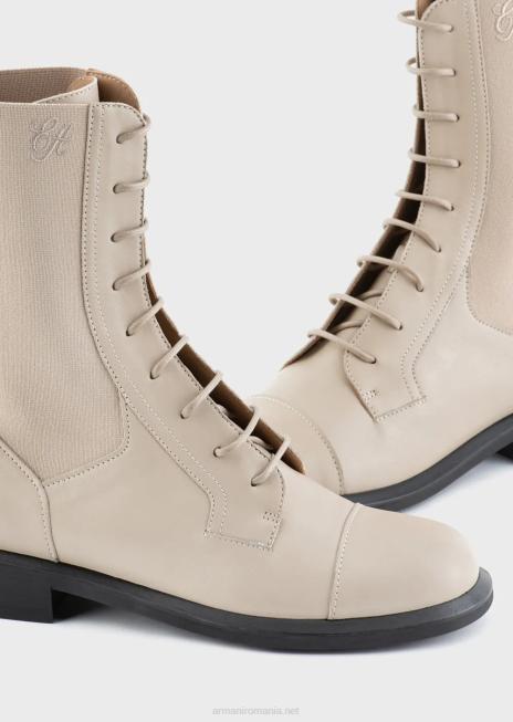 femei R802G491 botine din piele cu siret cu insertii elastice Armani bej