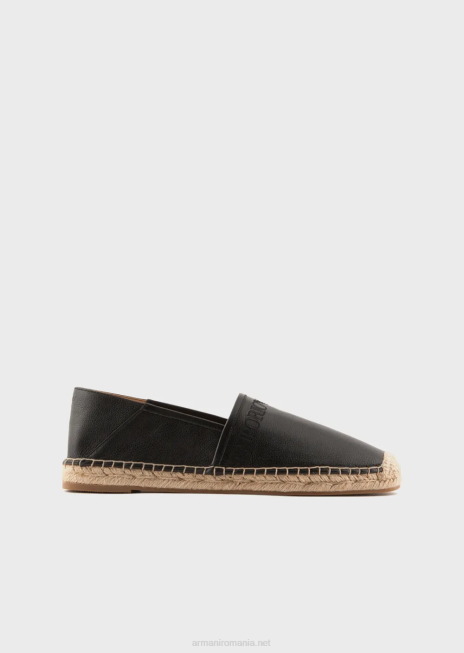 bărbați R802G1852 espadrile din piele brodate cu logo Armani negru