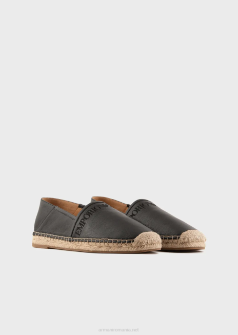 bărbați R802G1852 espadrile din piele brodate cu logo Armani negru