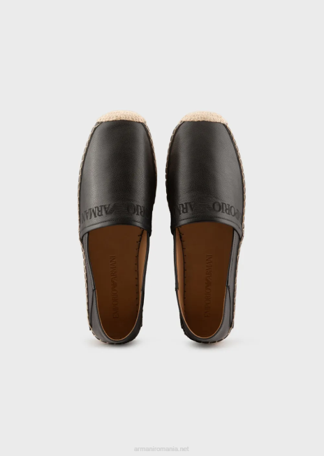 bărbați R802G1852 espadrile din piele brodate cu logo Armani negru