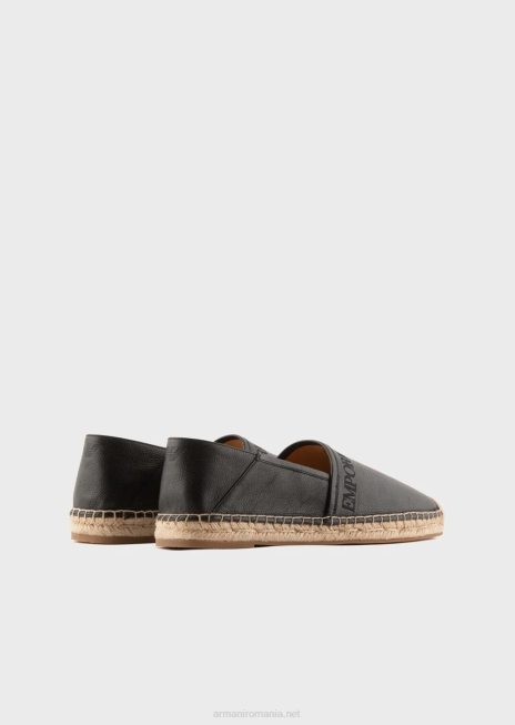 bărbați R802G1852 espadrile din piele brodate cu logo Armani negru