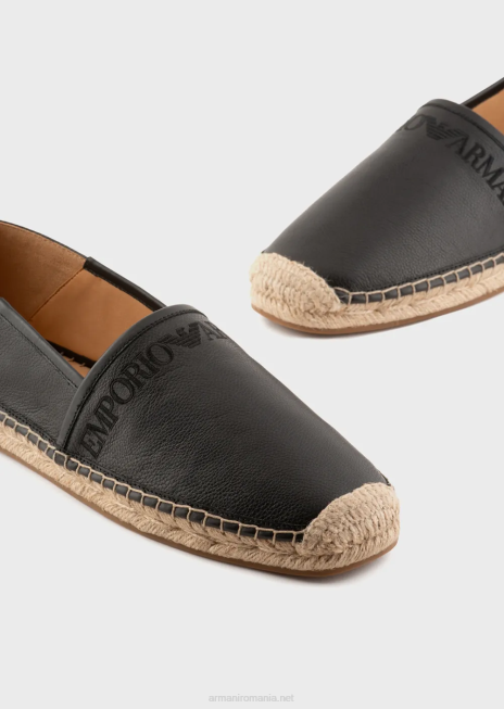 bărbați R802G1852 espadrile din piele brodate cu logo Armani negru