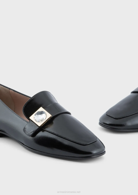 femei R802G493 mocasini din piele lacuita cu detaliu geometric Armani negru