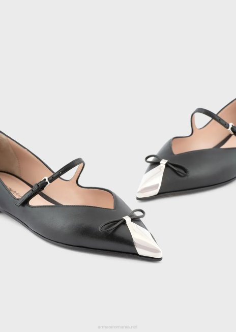 femei R802G494 balerini din piele nappa cu vârfuri metalice Armani negru