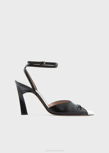 femei R802G506 pantofi de curte cu bretele din piele nappa, cu vârfuri metalice Armani negru