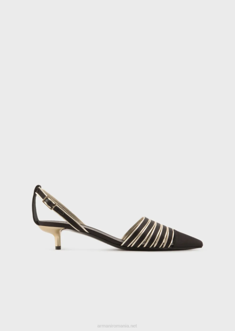 femei R802G509 pantofi de curte din satin și piele nappa laminată Armani negru