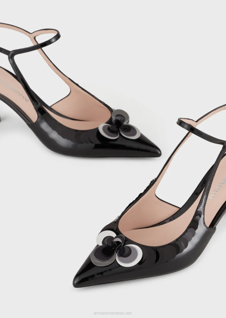 femei R802G510 Pantofi de curte din piele lăcuită cu paiete supradimensionate Armani