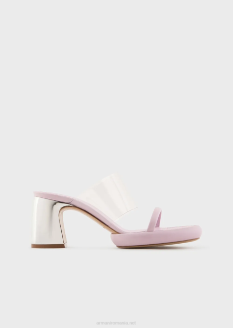 femei R802G511 Sandale din piele nappa cu bandă pvc și toc laminat Armani roz