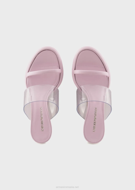 femei R802G511 Sandale din piele nappa cu bandă pvc și toc laminat Armani roz