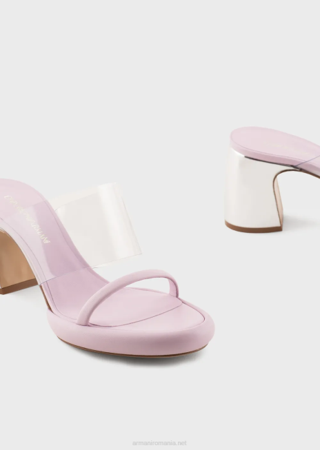 femei R802G511 Sandale din piele nappa cu bandă pvc și toc laminat Armani roz