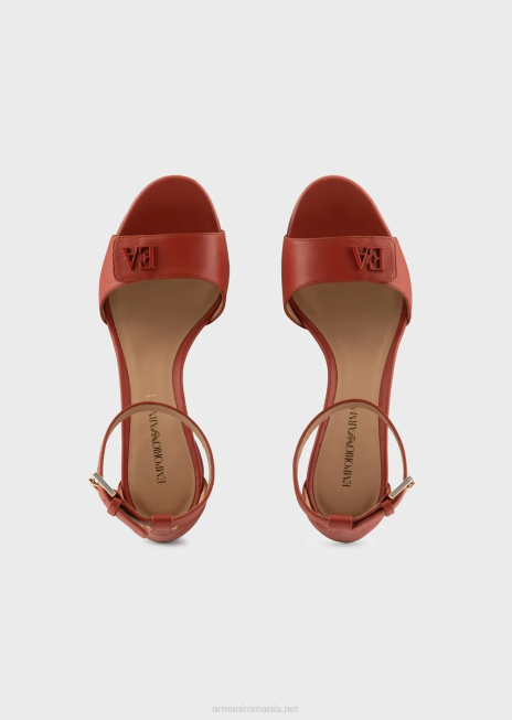 femei R802G514 Sandale cu toc din piele nappa, cu sigla ea Armani maro