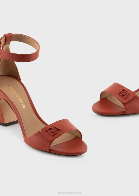 femei R802G514 Sandale cu toc din piele nappa, cu sigla ea Armani maro