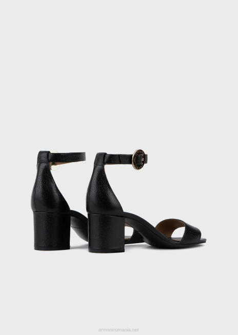 femei R802G516 sandale din piele cu toc si medalion logo Armani negru