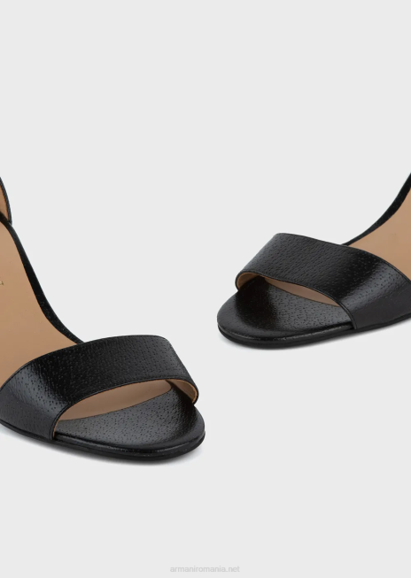 femei R802G516 sandale din piele cu toc si medalion logo Armani negru