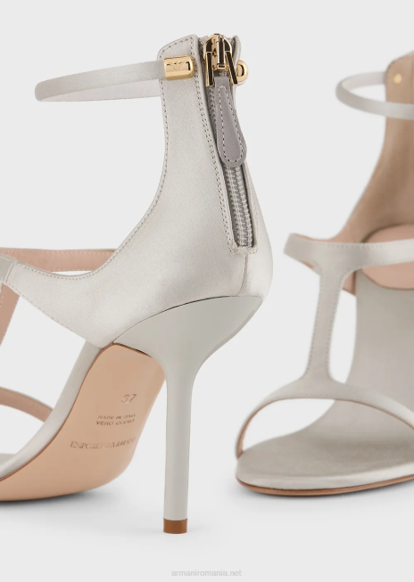 femei R802G521 sandale din satin cu toc stiletto Armani gri deschis