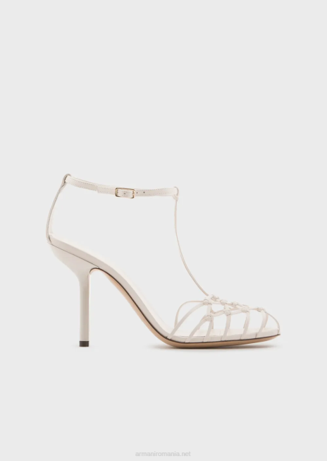 femei R802G522 sandale din piele nappa cu tocuri din plasă Armani alb ca laptele