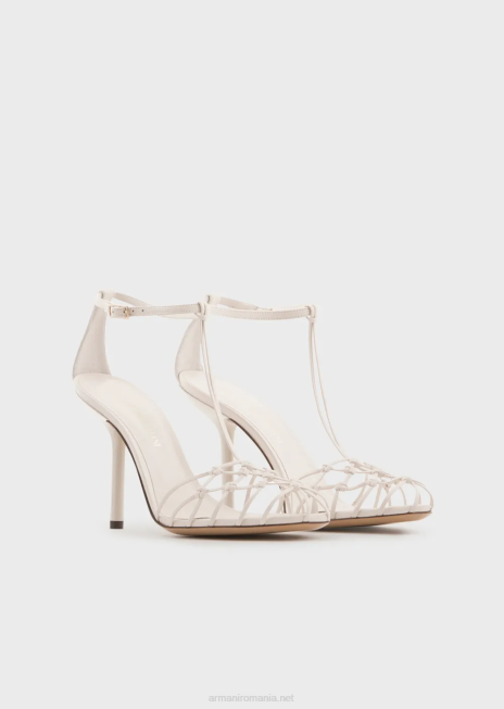 femei R802G522 sandale din piele nappa cu tocuri din plasă Armani alb ca laptele
