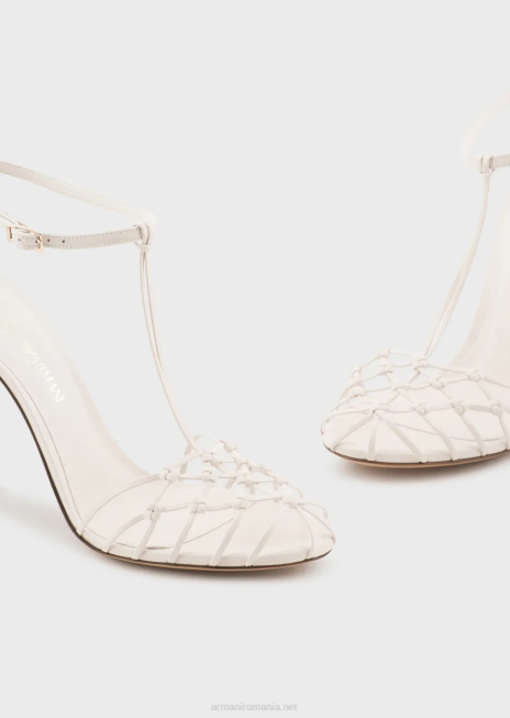 femei R802G522 sandale din piele nappa cu tocuri din plasă Armani alb ca laptele