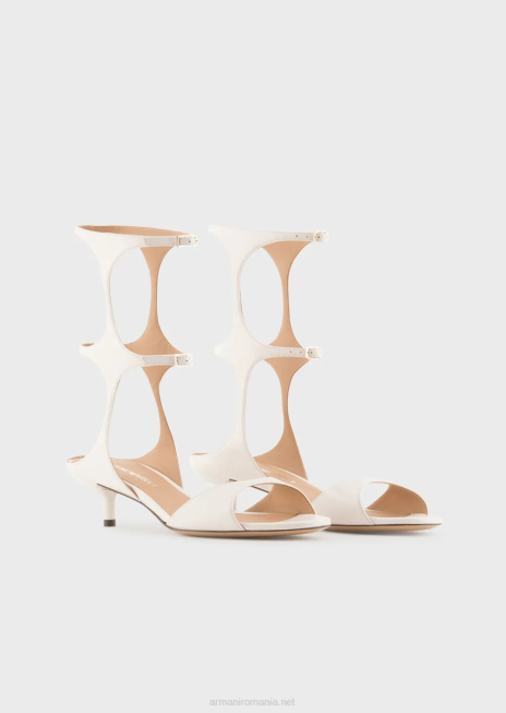 femei R802G526 sandale cu picior și toc geometric din piele napa Armani alb ca laptele