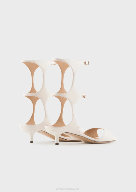 femei R802G526 sandale cu picior și toc geometric din piele napa Armani alb ca laptele
