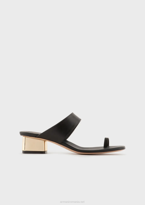 femei R802G528 Sandale flip-flop din piele napa cu toc laminat Armani negru