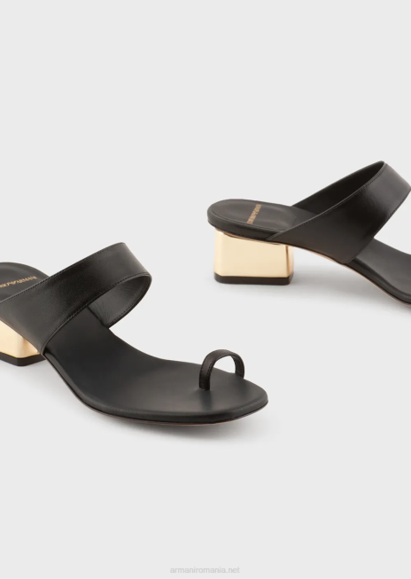 femei R802G528 Sandale flip-flop din piele napa cu toc laminat Armani negru