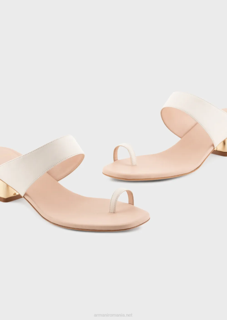 femei R802G529 Sandale flip-flop din piele napa cu toc laminat Armani alb ca laptele